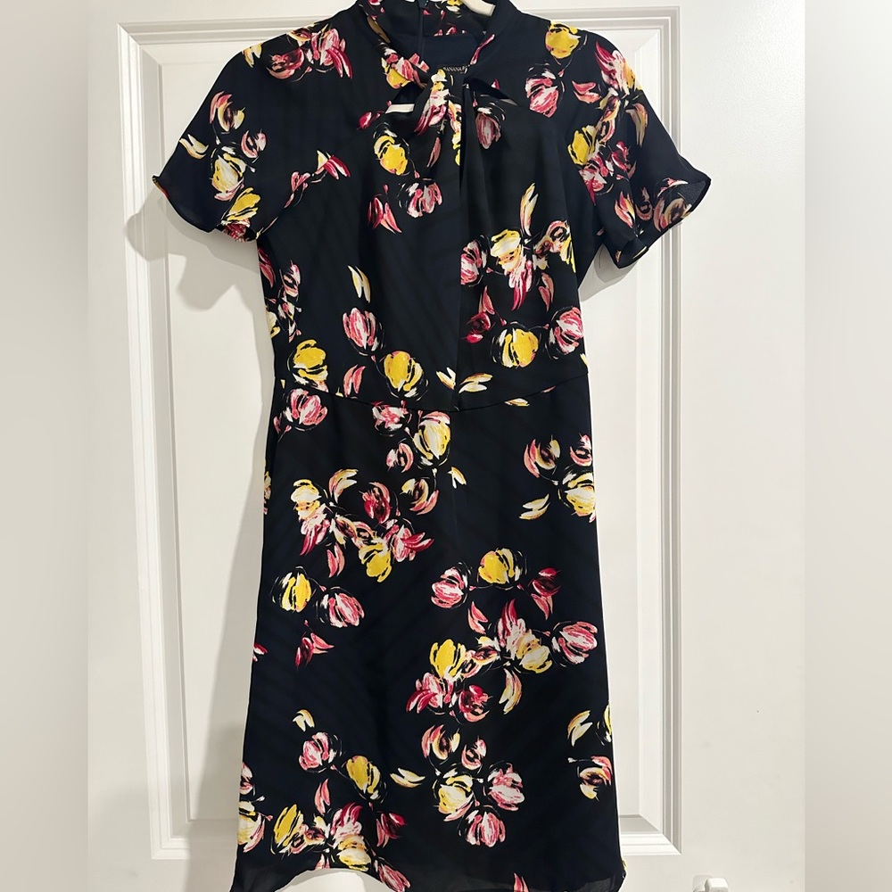 Banana Republic Floral High Neck Short Sleeve Dress Women's Size 4